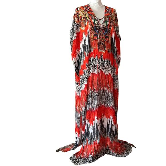 Shahida Parides Nomad Kaftan feather print Lisa Rinna Real Housewives OS One Sz - Picture 5 of 16